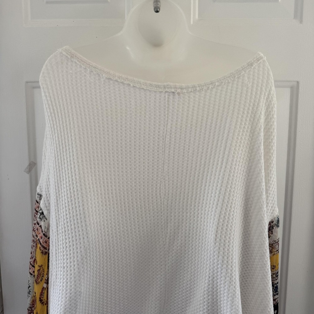 By Together Blouse Womens Small White Waffle Knit Boho Balloon Sleeve Top Raw - Picture 8 of 14